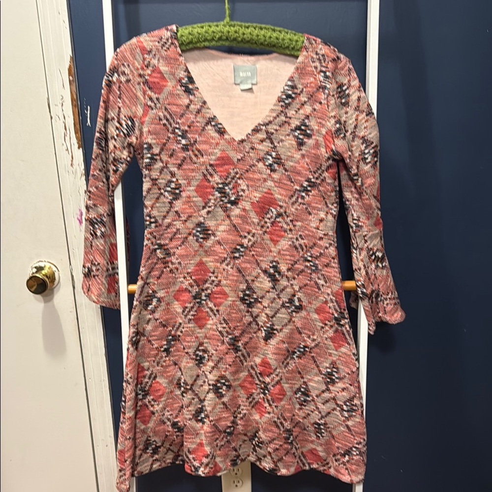 Maeve Pink and Gray 3/4 Sleeve Wrap Tunic